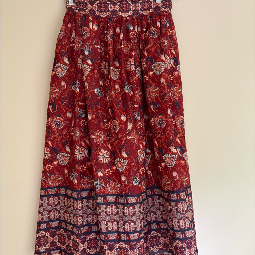 Elie Tahari Red Floral Border-Print Maxi Skirt